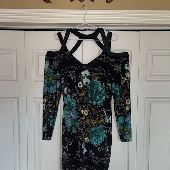 Venus Floral Cold Shoulder with faux leather straps Dress - Picture 2 of 5